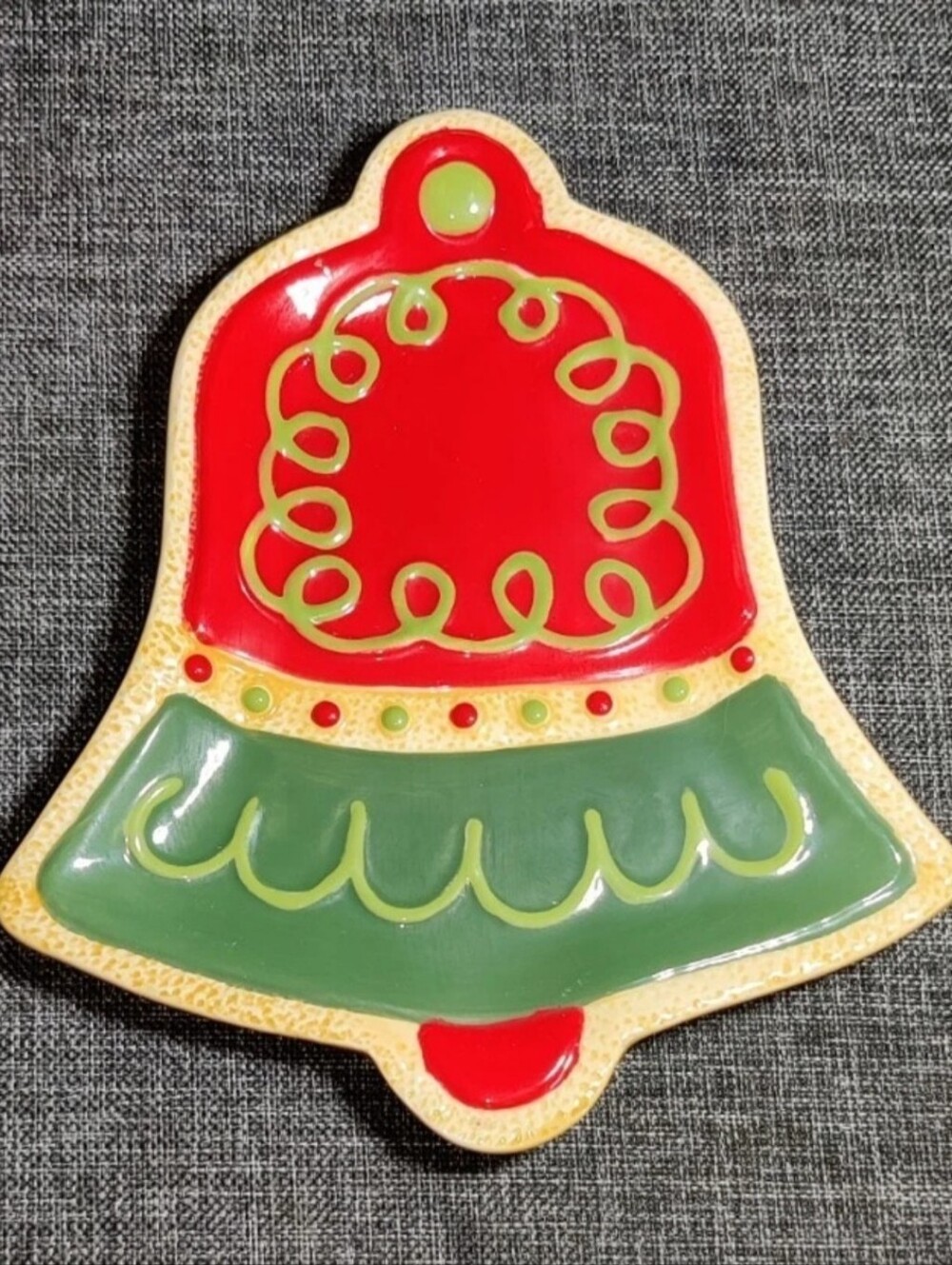Fitz & Floyd Sugar Coated Christmas Bell Snack Plate Tray 7 1/4" x 6 1/4"